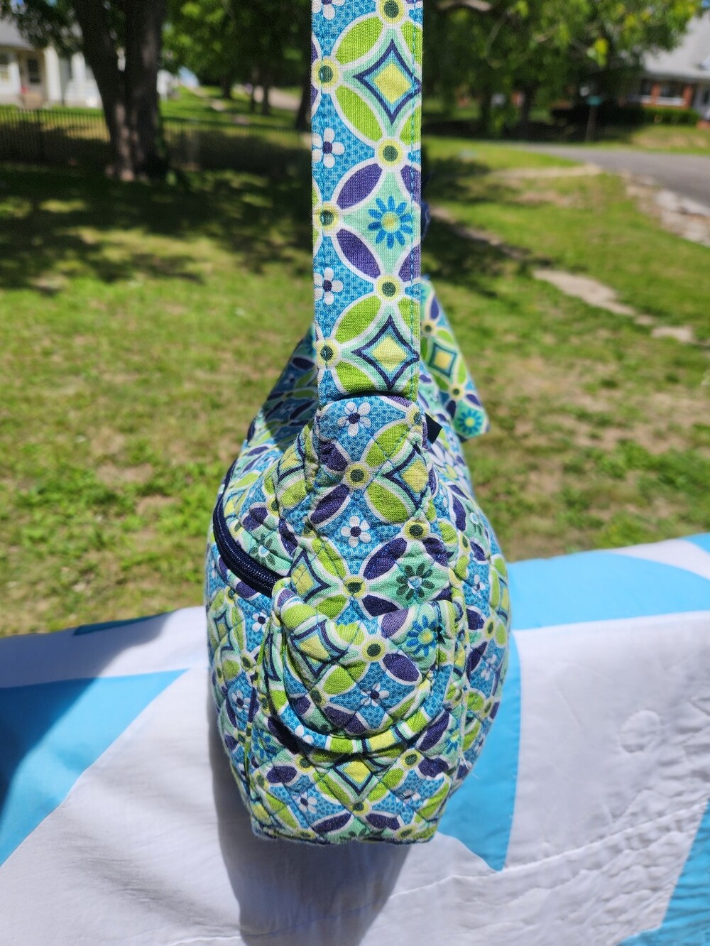 Vera Bradley Blue Green Floral Quilted Shoulder Bag - Picture 9 of 13